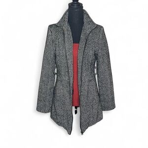 Y2K Vintage 90s Outer Edge Black and White Herringbone Wool Blend Jacket Sz. M